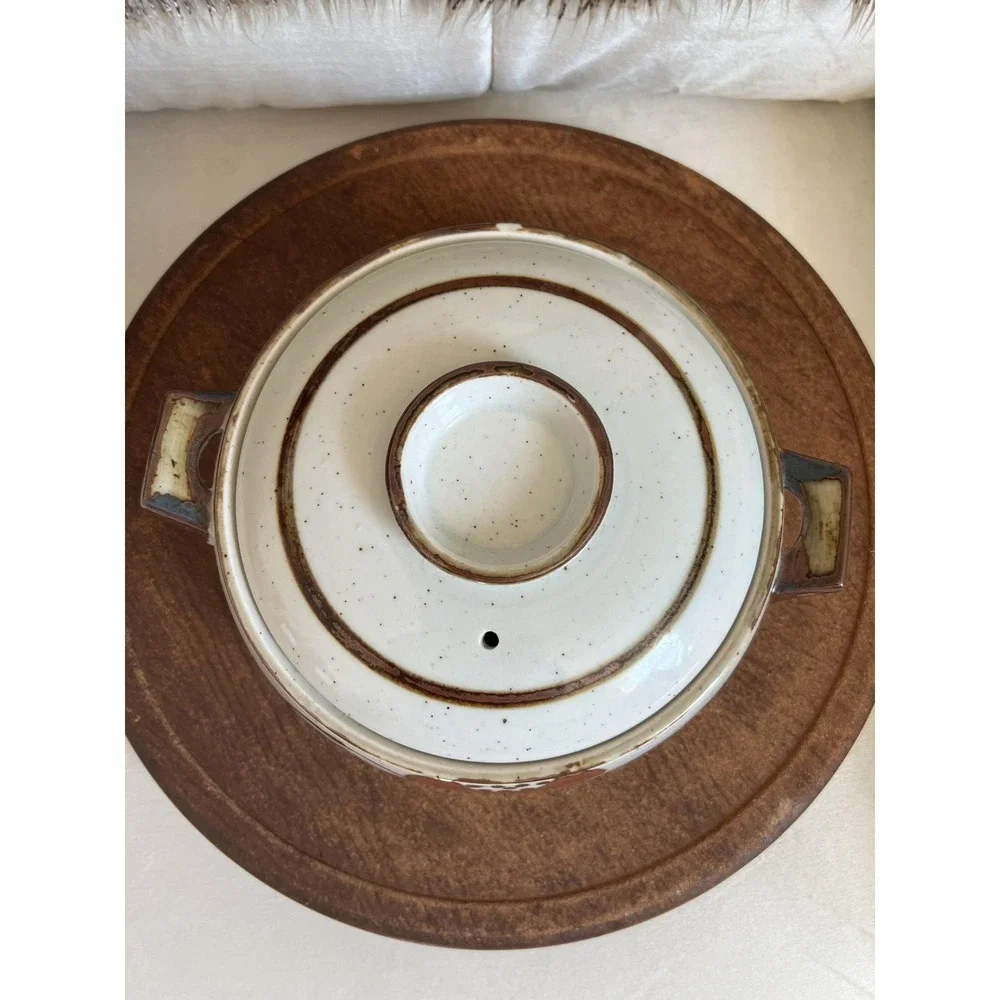 Vintage Otagiri Ceramic Casserole Hot Pot With Lid White Speckled Kitchen Rustic